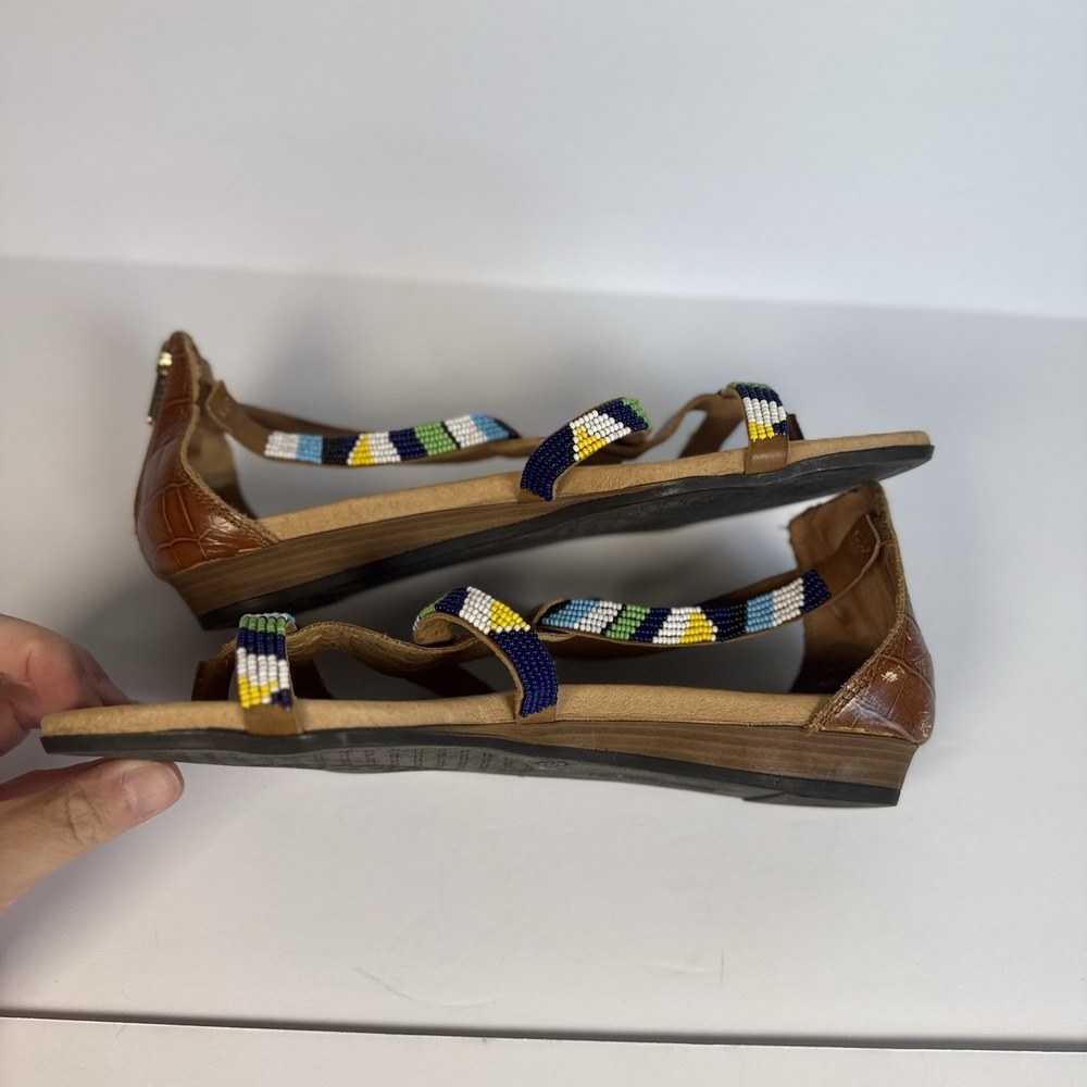 PIKOLINOS 39 / 8.5-9 Alcudias Maasai Hand Beaded Back Zip Leather Flat Sandals - Picture 7 of 12